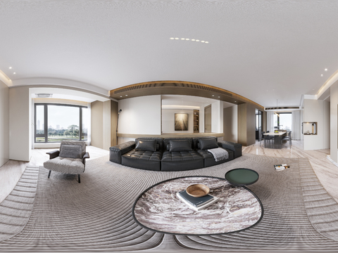  现代客餐厅 岛台餐桌cr全景3d模型 