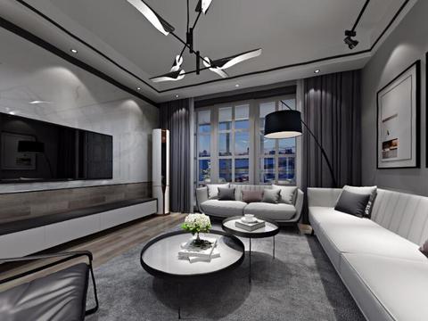  后现代客厅餐厅全景3d模型 