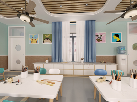  北欧幼儿园手工教室全景3d模型 