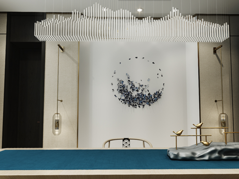  新中式茶室全景3d模型 