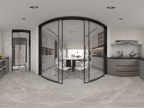  现代厨房 橱柜cr全景3d模型 