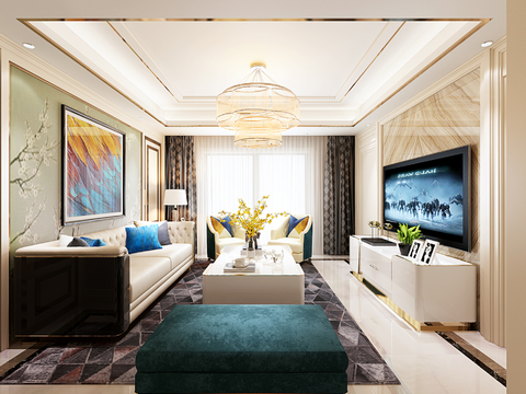  港式客厅餐厅全景3D模型 