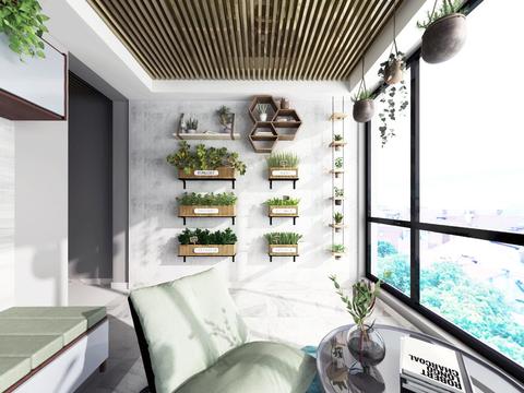  现代休闲阳台vr全景3d模型 