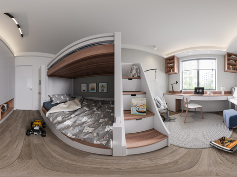  现代上下床儿童房cr全景3d模型 