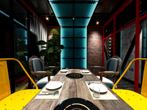  工业风音乐餐吧包厢vr全景3d模型 