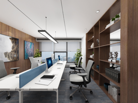 现代办公室全景3d模型 