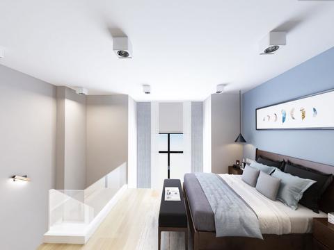  北欧复式卧室书房客餐厅厨房全景3d模型 