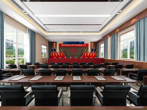  现代政府机关会议室全景3D模型 