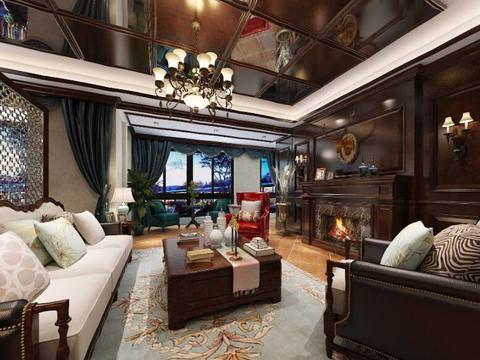  美式客厅餐厅全景3D模型 