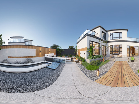  现代别墅庭院花园cr全景3d模型 