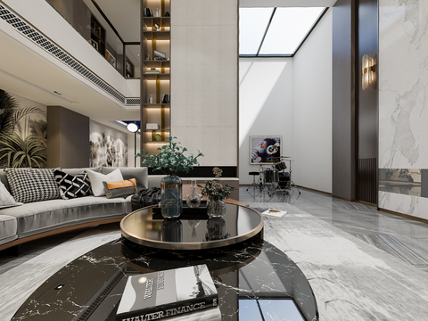  现代轻奢别墅地下客厅vr全景3d模型 