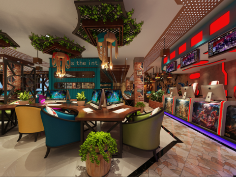  现代时尚高端网咖3d模型 