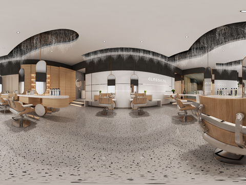  现代理发店 美容美发vr全景3d模型 