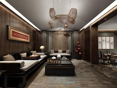  新中式禅意茶室会所3d模型 