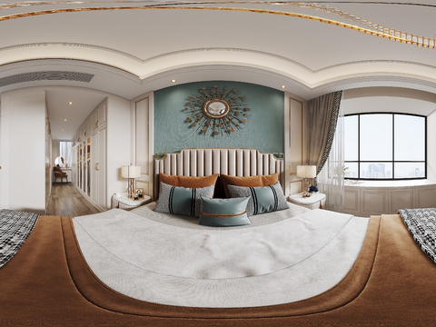  美式卧室 主卧vr全景3d模型 