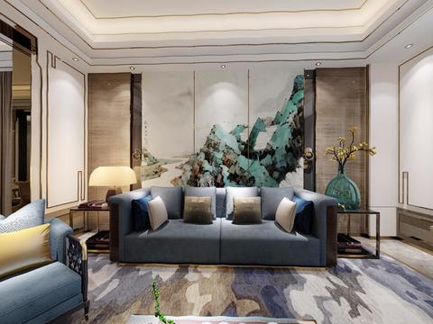  后现代客厅餐厅全景3D模型 