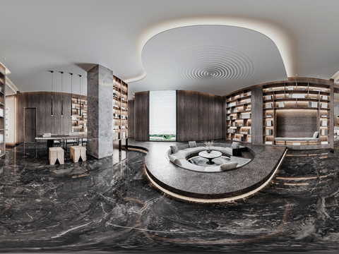  新中式售楼处书吧cr全景3d模型 