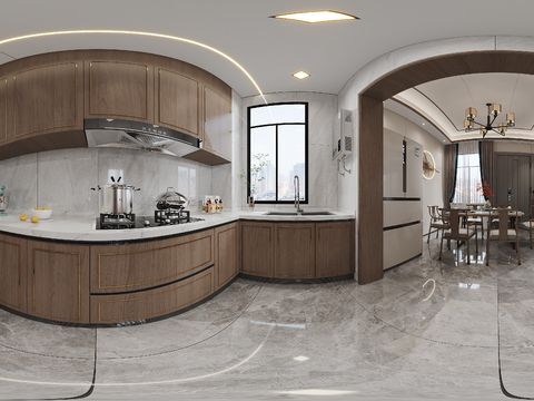  新中式厨房vr全景3d模型 