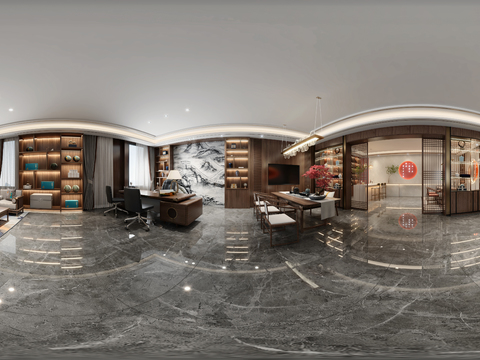  新中式总经理办公室vr全景3d模型 