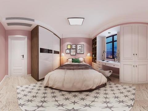  北欧卧室女孩房全景3D模型 