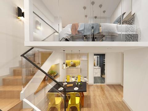  北欧复式公寓客厅卧室全景3D模型 