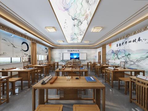  新中式书法教室vr全景3d模型 