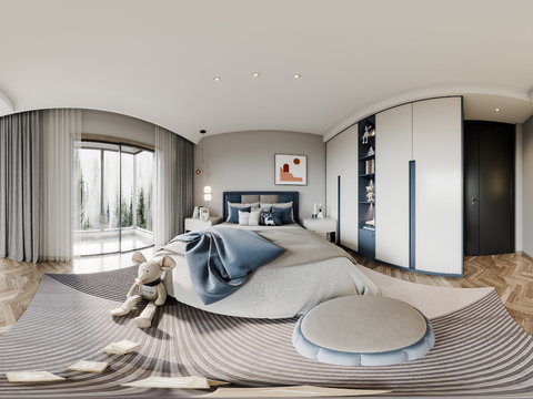  现代男孩房cr全景3d模型 