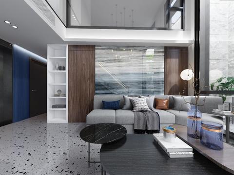  现代地下室客厅娱乐室vr全景3d模型 