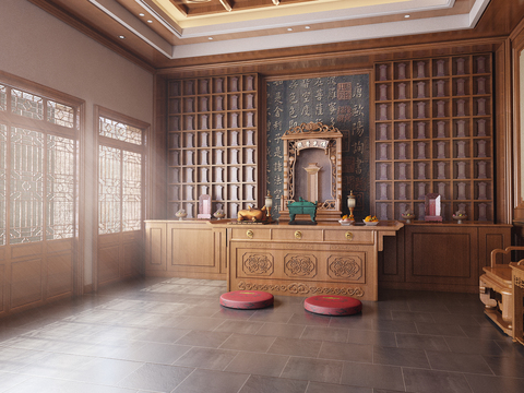  中式佛堂祠堂全景3d模型 