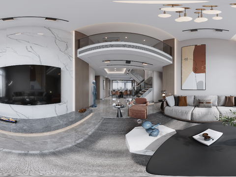  现代别墅客餐厅cr全景3d模型 