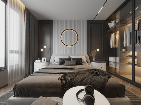  现代主人房卧室vr全景3d模型 