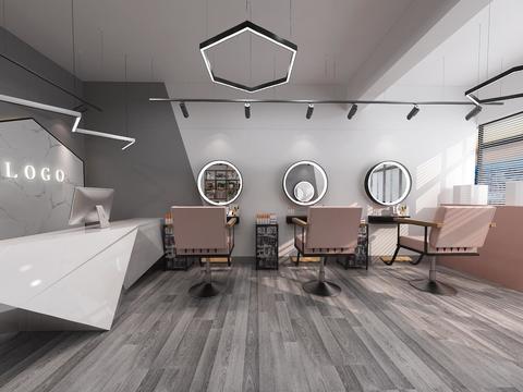  现代理发店全景3d模型 