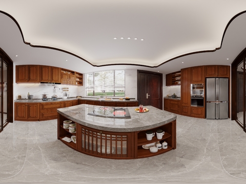  中式厨房 餐厅cr全景3d模型 