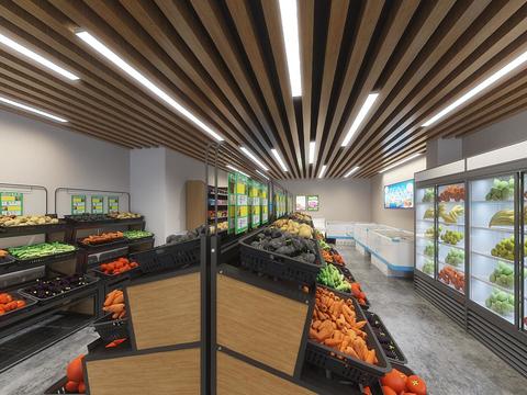  现代水果店全景3d模型 