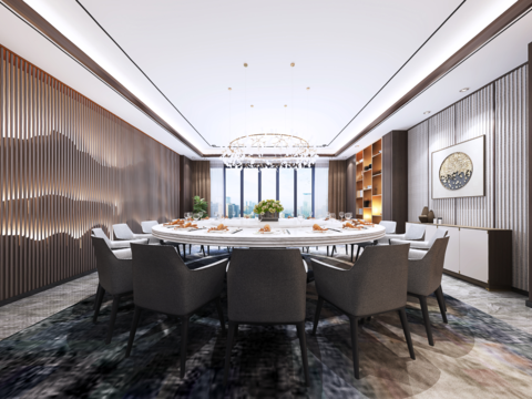  新中式餐厅包房vr全景3d模型 