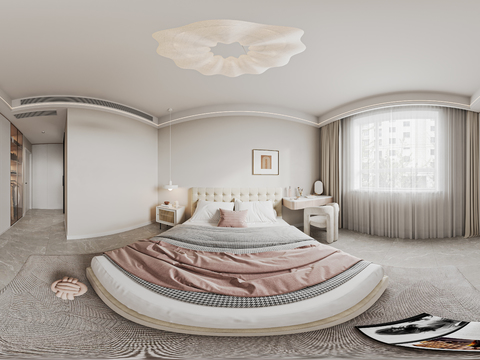 奶油卧室CR全景3d模型 