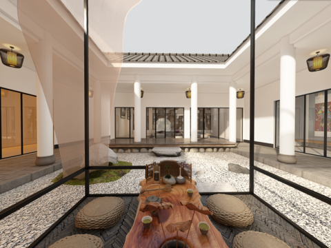 中式茶室庭院3D模型 