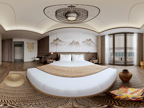  新中式民宿 客房vr全景3d模型 