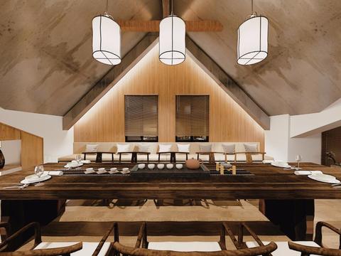  新中式会所茶室全景3D模型 