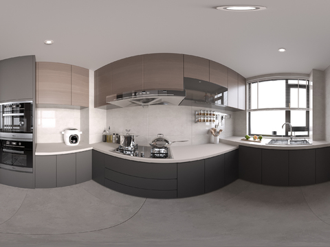  现代厨房 橱柜 cr全景3d模型 