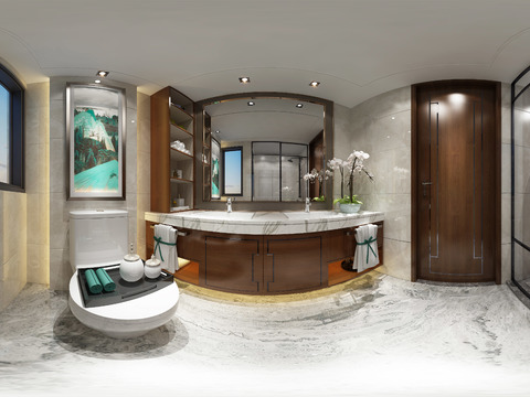  新中式卫生间全景3D模型 