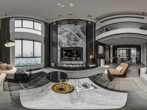  现代别墅客餐厅vr全景3d模型 