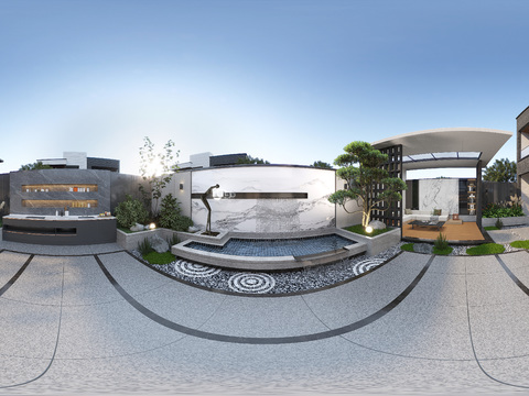  现代别墅庭院花园cr全景3d模型 