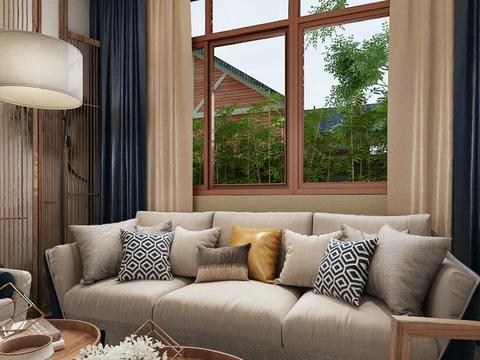  新中式娱乐室全景3D模型 