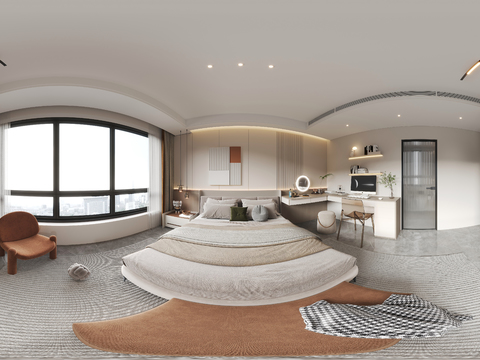  奶油风卧室 主卧vr全景3d模型 