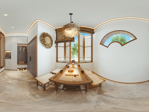  新中式茶室cr全景3d模型 