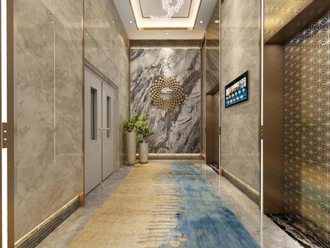  现代轻奢酒店电梯间全景3d模型 