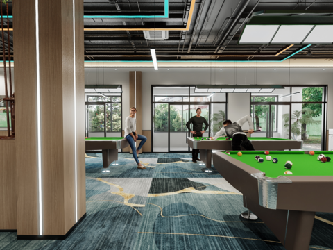  现代台球室vr全景3d模型 