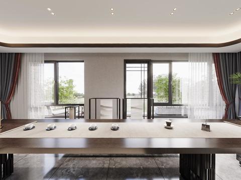  新中式茶室cr全景3d模型 