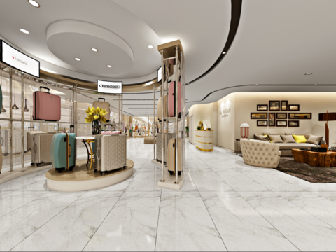  现代箱包服饰专卖店全景3d模型 